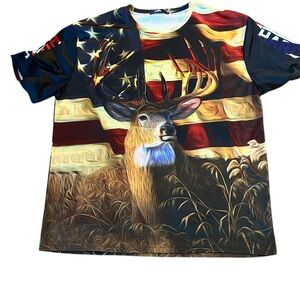 Deer Graphic T-Shirt with Flag Design